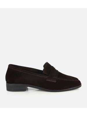 Hotiç Kadın Süet Deri Kahverengi Toka Detaylı Klasik Loafer