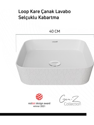 Creavit Loop Gen-Z Kare 40 cm Masa Üstü Ince Lavabo Selçuklu Extra Beyaz