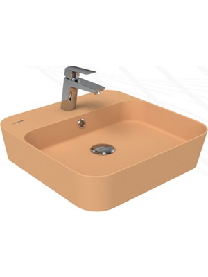 Creavit Loop Kare Masa Üstü Ince Çanak Lavabo 45 cm Extra Şeftali Tüyü