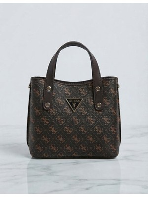 Linas Collection Monogram Desenli Kahverengi Detaylı Askılı Kadın El ve Omuz Çantası