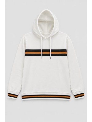 Markapia Woman Kadın Kapüşonlu Çizgi Detaylı Ekru Sweatshirt
