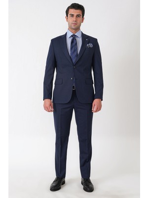 Efor Slim Fit Mono Yaka Çift Yırtmaç Esnek Yünlü Lacivert Takım Elbise Tk 947