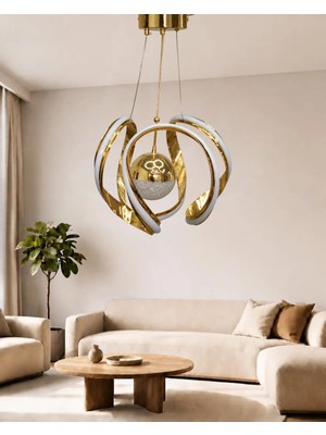 Auraa Aydınlatma Ahtapot 3 Lü Büyük Modern Ledli Avize Çizgili 3 Renk Power Ledli Gold Kaplama Yatak Odası Salon Mutfak