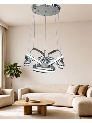 Auraa Aydınlatma Kelebek 3 Lü Küçük Modern Ledli Avize Çizgili 3 Renk Power Ledli Krom Kaplama Yatak Odası Salon Mutfak