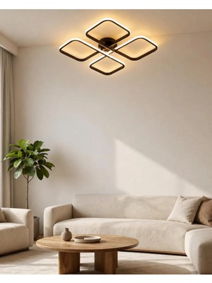 Auraa Aydınlatma Novem Büyük Plafonyer Modern Ledli Avize 3 Renk Power Ledli Siyah Kumandalı Yatak Odası Salon Mutfak