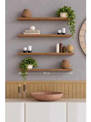 Yankı-Byeg 70 cm 4lü Safir Meşe Mdf Uçan Duvar Rafı Gizli Bağlantı Kitaplık