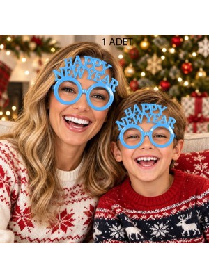 Pandoli Fosforlu Loş Işıkta Parlayan Happy New Year Yazılı Mavi Renk Camsız Yılbaşı Gözlük 1 Adet Glow