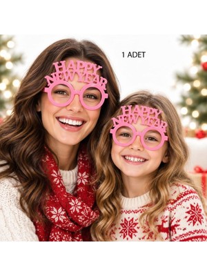 Pandoli Fosforlu Loş Işıkta Parlayan Happy New Year Yazılı Pembe Renk Camsız Yılbaşı Gözlük 1 Adet Glow