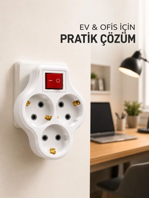 sbodurhome Kablosuz Priz Çoğaltıcı 3 Çıkışlı Anahtarlı Kompakt Duvar Tipi Çoklayıcı