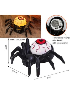 Pandoli Plastik Örümcek Üzerinde LED Işıklı Bloodshot Kırmızı Renk Göz Küreli Halloween Dekor Işığı Mumu Mini Boy 1 Adet