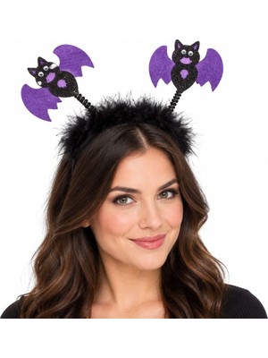 Pandoli Halloween Otrili Sallanan Mor Renk Yarasa Kanatlı Parti Tacı 22X18 cm 1 Adet