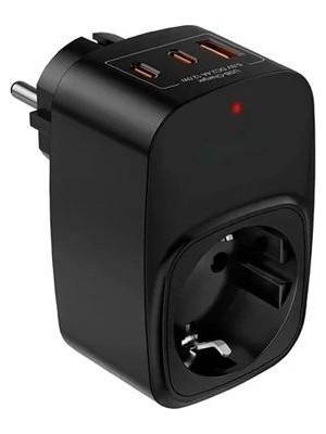 sbodurhome Tekli Yüksek Voltaj Korumalı Duvar Prizi 2x Type-C 1x USB Çıkışlı Priz Grup Priz Çoğaltıc�