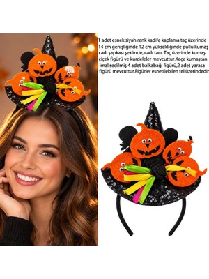 Pandoli Halloween Headband Siyah Renk Pullu Cadı Şapkası Şeklinde Cadı Tacı 1 Adet