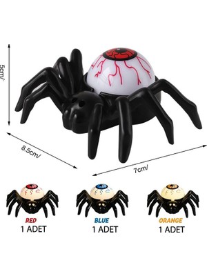 Pandoli Plastik Örümcek Üzerinde LED Işıklı Bloodshot 3 Renk Göz Küreli Halloween Dekor Işığı Mumu 3 Adet