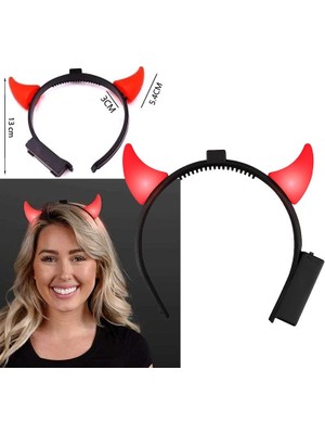 Pandoli Halloween LED Işıklı Şeytan Tacı Şeytan Boynuzu Kırmızı Renk Küçük Boynuzlu