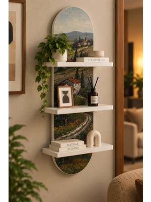 Soprano Kır Evleri ve Kıvrımlı Yol Temalı 3 Raflı Oval Duvar Rafı, 70 x 25 Cm, Mdf