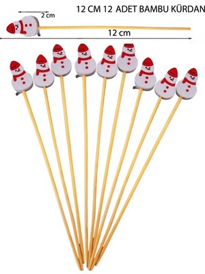 Pandoli Yılbaşı Sofraları Için Kardan Adam Temalı 12 cm Bambu Kürdan 12 Adet