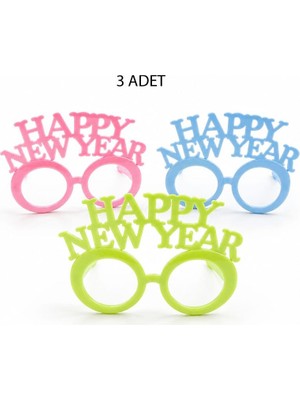Pandoli Fosforlu Loş Işıkta Parlayan Happy New Year Yazılı 3 Renk 3 Adet Camsız Yılbaşı Gözlük Glow