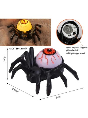 Pandoli Plastik Örümcek Üzerinde LED Işıklı Bloodshot Turuncu Renk Göz Küreli Halloween Dekor Işığı Mumu Mini Boy 1 Adet