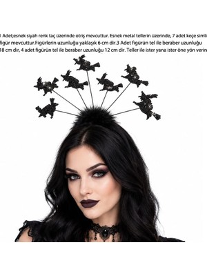 Pandoli Halloween Headband Gothic Siyah Renk Simli Keçe Cadı Tacı 1 Adet