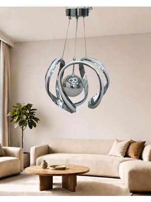 Auraa Aydınlatma Ahtapot 3 Lü Büyük Modern Ledli Avize Çizgili 3 Renk Power Ledli Krom Kaplama Kumandalı Yatak Odası Salon Mutfak