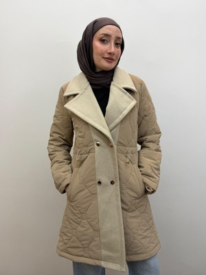 JOOQSTORE Kaşe Detaylı Kapitone Beli Büzgülü Kaban