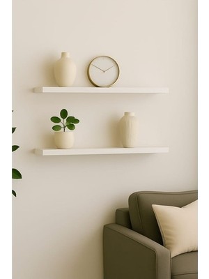 yankı-byeg 50 cm 2li Mat Beyaz Mdf Uçan Duvar Rafı Gizli Bağlantı Kitaplık