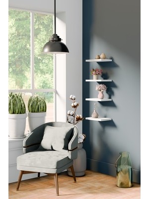 yankı-byeg 20 Cm 4lü Mat Beyaz Mdf Uçan Mini Duvar Rafı Gizli Bağlantı Çiçeklik