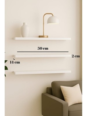 yankı-byeg 50 cm 3lü Mat Beyaz Mdf Uçan Duvar Rafı Gizli Bağlantı Kitaplık