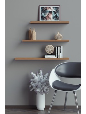 yankı-byeg 40 Cm 50 Cm 60 Cm 3lü Safir Meşe Mdf Uçan Duvar Rafı Gizli Bağlantı Kitaplık