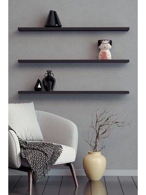 yankı-byeg 80 cm 3lü Mat Siyah Mdf Uçan Duvar Rafı Gizli Bağlantı Kitaplık