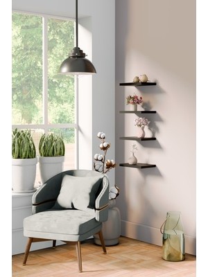 yankı-byeg 20 cm 4lü Mat Siyah Mdf Uçan Mini Duvar Rafı Gizli Bağlantı Çiçeklik