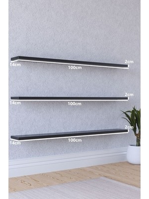 yankı-byeg 100 cm 3lü Mat Siyah Mdf Uçan Duvar Rafı Gizli Bağlantı Kitaplık