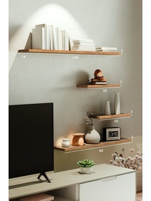 yankı-byeg 4lü 100  cm  80  cm  30  cm  Safir Meşe Mdf Uçan Gizli Bağlantı Dekoratif Duvar Rafı Kitaplık Tv Ünitesi