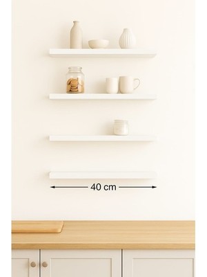 yankı-byeg 40 cm 4lü Mat Beyaz Mdf Uçan Duvar Rafı Gizli Bağlantı Kitaplık Ahşap