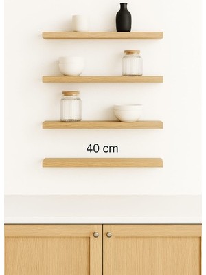 yankı-byeg 40 cm 4lü Safir Meşe Mdf Uçan Duvar Rafı Gizli Bağlantı Kitaplık Ahşap
