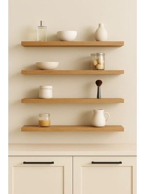 Yankı-Byeg 50 cm 4lü Safir Meşe Mdf Uçan Duvar Rafı Gizli Bağlantı Kitaplık