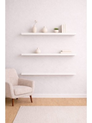 yankı-byeg 90 cm 3lü Mat Beyaz Mdf Uçan Duvar Rafı Gizli Bağlantı Kitaplık