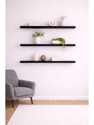 yankı-byeg 90 cm 3lü Mat Siyah Mdf Uçan Duvar Rafı Gizli Bağlantı Kitaplık
