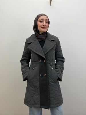 JOOQSTORE Kaşe Detaylı Kapitone Beli Büzgülü Kaban