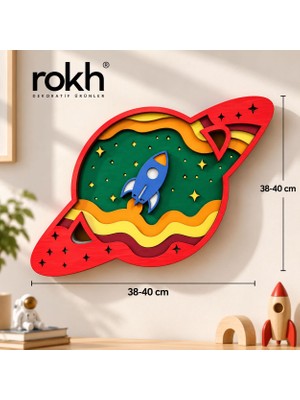 Rokh 🚀 Uzay Temalı Roket Duvar Süsü 38-40 cm | Çocuk Odası Dekoru 🪐🌟