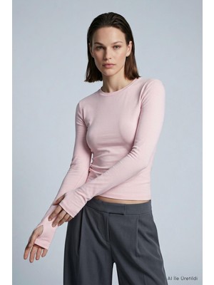 Rays Bisiklet Yaka Parmak Geçirmeli Penye Body 911 Pembe