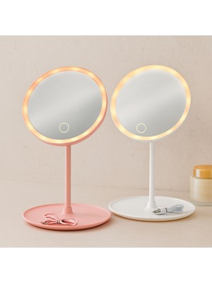 Str Store 6,5 Inç LED USB Şarjlı Yuvarlak Makyaj Aynası - 90° Ayarlı, Standlı