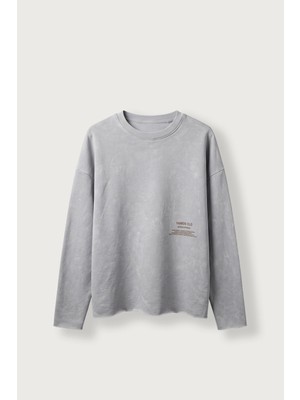 Abluka Online Erkek Boxy Fit Bisiklet Yaka Yıkamalı Baskılı Sweatshirt Bebek Mavi