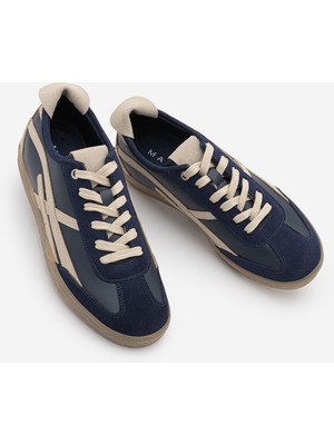 Marjin Kadın Sneaker Bağcıklı Spor Ayakkabı Alvena Lacivert Süet