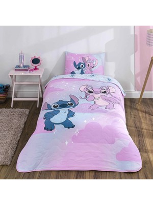Taç Lisanslı Stitch Shiny Pamuklu Çocuk Yatak Örtüsü Seti (160X230)