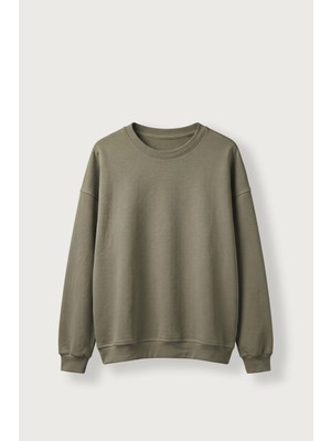 Abluka Online Erkek Oversize Şardonlu Basic Sweatshirt Haki