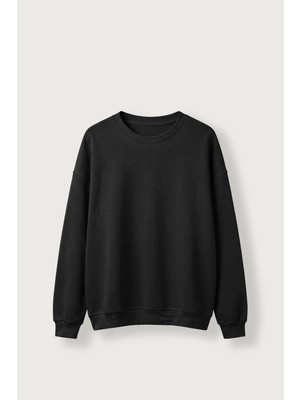 Abluka Online Erkek Oversize Şardonlu Basic Sweatshirt Siyah