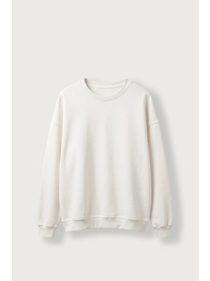 Abluka Online Erkek Oversize Şardonlu Basic Sweatshirt Ekru