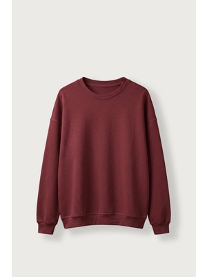 Abluka Online Erkek Oversize Şardonlu Basic Sweatshirt Bordo